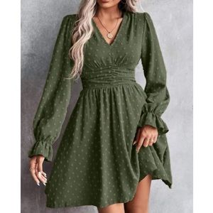 Swiss dot flounce sleeve dress